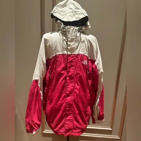 The North Face Men’s Red White Hooded Waterproof Windbreaker Jacket Size Medium